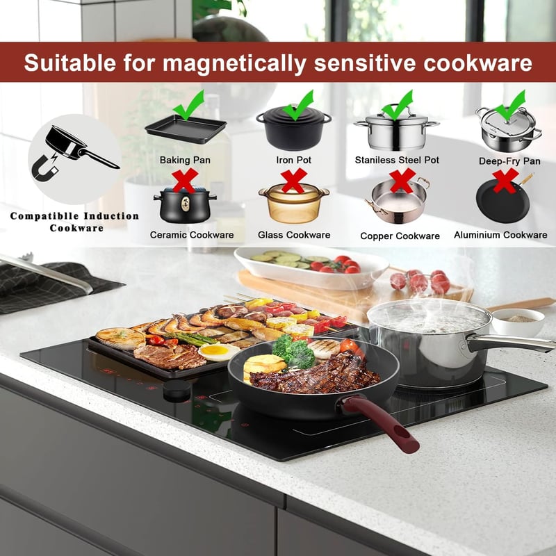 Hobsir 60 cm-es beépíthető indukciós főzőlap 4 zónával, flex zónával és gyerekzárral