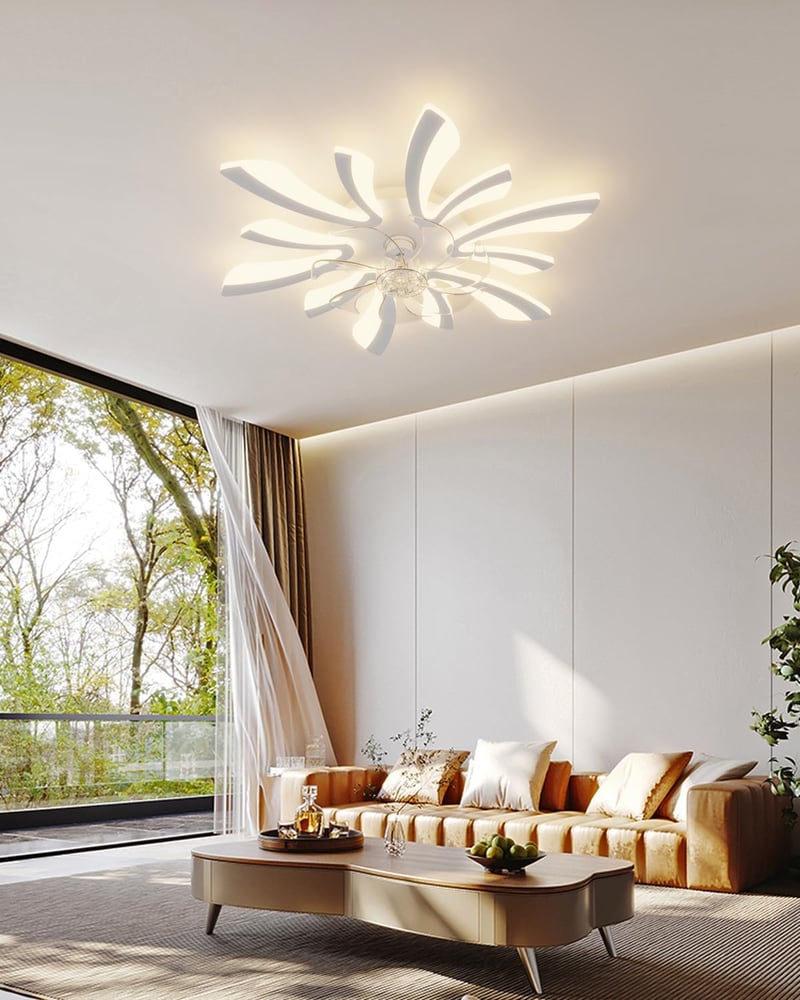 YUNLONG 78 cm Modern Mennyezeti Ventilátor LED Világítással - Távirányítós, Szabályozható, 7 Lapátos, Csendes, Fehér, Nyári-Téli Üzemmód, Há