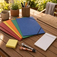 Set organizare birou: 5 dosare A4 + 170 pagini notițe + 6×90 post-it-uri + 3 pixuri ștergibile 1