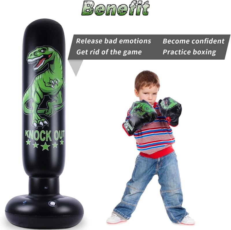 Dinoszauruszos Boxzsák Gyerekeknek 160cm - Edzőfelszerelés Kesztyűvel