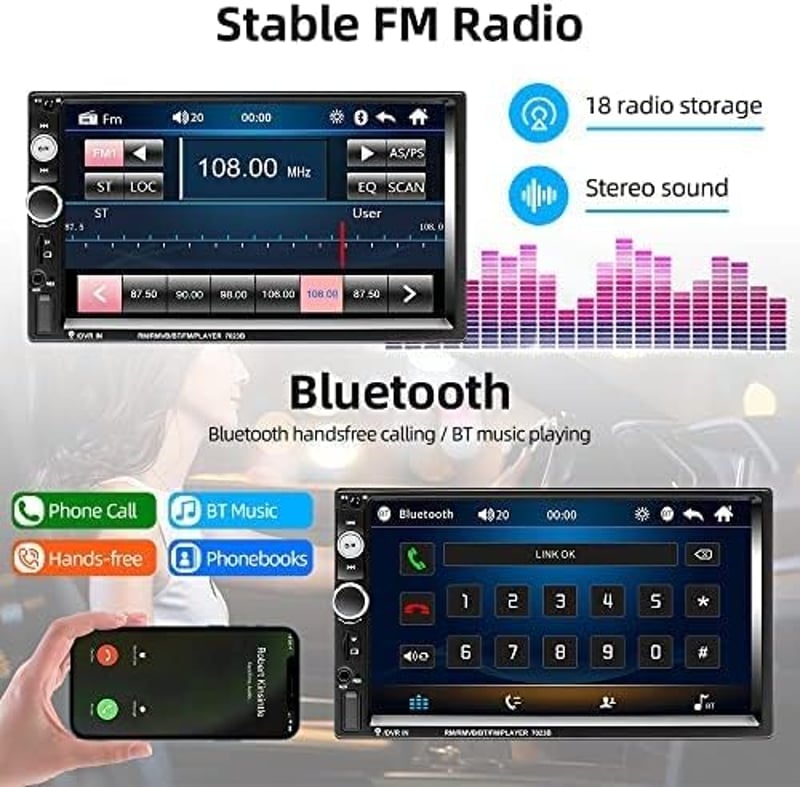 Podofo 2 DIN 7" Autórádió Érintőképernyővel - iOS/Android Mirror Link, Bluetooth, FM, USB, Tolatókamera, Kormányvezérlés