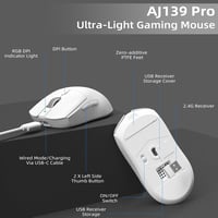 AJ139 G PRO Fehér Vezeték Nélküli Gamer Egér, 59g, 26K DPI, 7 Programozható Gomb 5