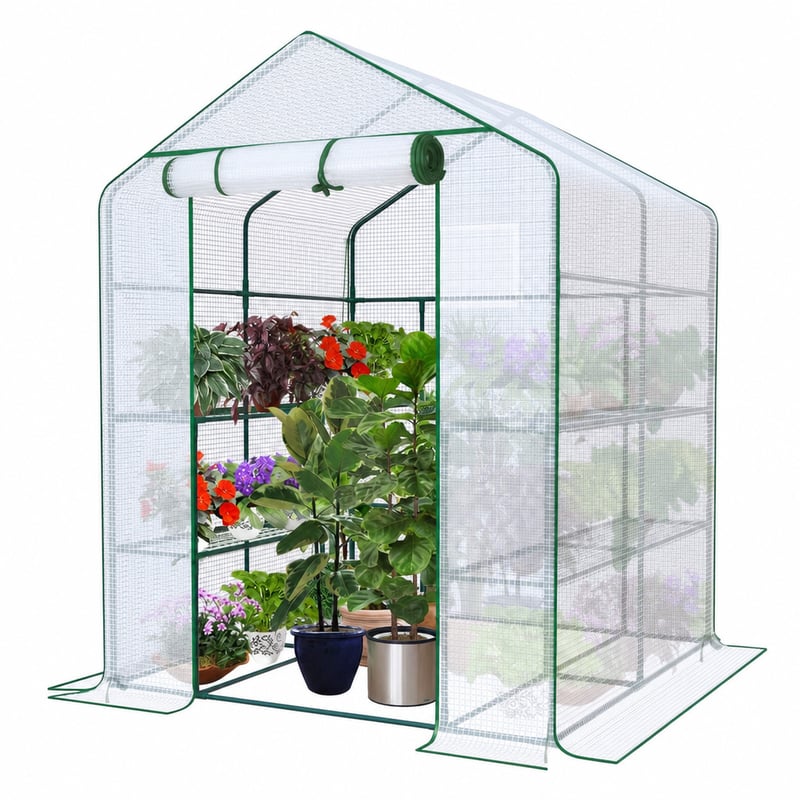 Sere tip tunel VOUNOT cu 3 niveluri, 143x143x195 cm, PVC — defect, funcționează parțial: elemente de fixare rupte (stare: vezi a 2-a imagine)