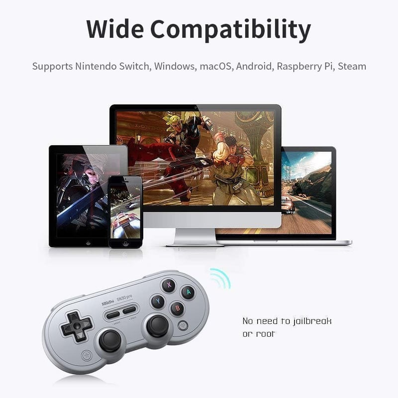8bitdo SN30 PRO Bluetooth Játékvezérlő - Hall-Effekt Joystick, Vezeték Nélküli Gamepad Switch, PC, Android, macOS, Steam, Raspberry Pi Kompa