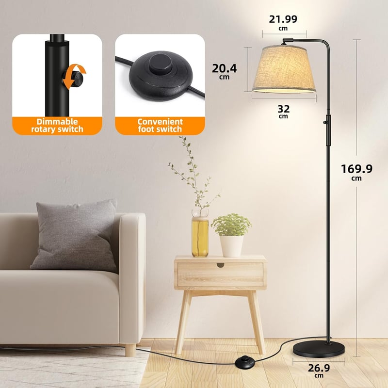 Weilim Állólámpa Nappali Szobába - 170 cm Dimmelhető LED Olvasólámpa Lámpaernyővel, 9W E27 Izzóval, Fokozatmentes Fényerő, 3 Színhőmérséklet