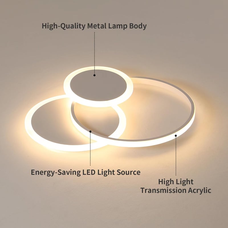 LXJCSM Modern Kerek LED Mennyezeti Lámpa 39W, 52cm, Fehér, Szabályozható 3000K-6000K, Távirányítós, 3400 Lumen, Nappali, Hálószoba, Gyereksz