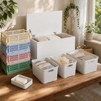 Sada organizérov: 4x skladací box + úložný box + 3x ratanový košík + mydelnička 1