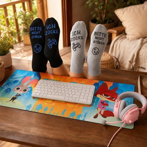 Pachet Gamer Starter: tastatură wireless + mousepad XXL + căști gaming + 2 perechi șosete