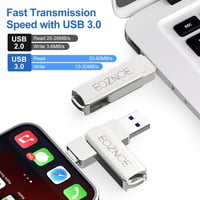 EOZNOE 64GB USB Pendrive iPhone/iPad/Android/PC Kompatibilis - USB 3.0 Külső Tárhely Fotókhoz és Videókhoz, Fém Adattároló 2