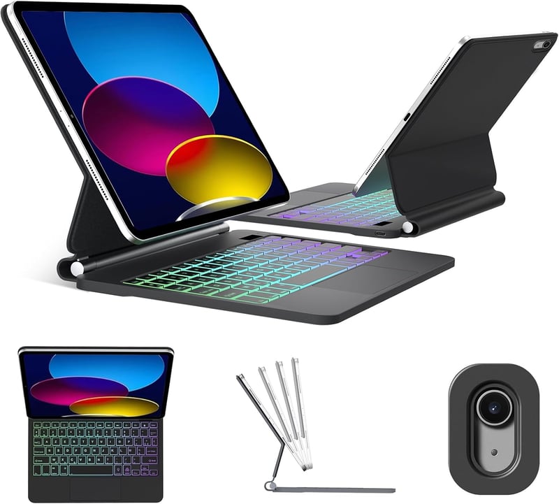 FOGARI iPad A16 11" és iPad 10 (2022) Billentyűzet - AZERTY Francia Kiosztás, Érintőpaddal, Mágneses Rögzítés, 7 Színű Háttérvilágítás, Véko
