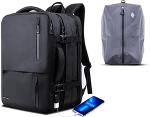 KINGSLONG 40L Ruksak za ručnu prtljagu za 19" Laptop - Proširiva vodoodbojna putna torba s USB priključkom za punjenje i 20L vakuumskom vrećicom