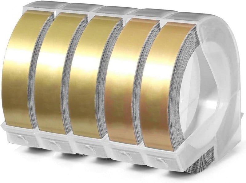 Bandă pentru etichetare prin embosare aurie compatibilă cu DYMO Omega, 5 bucăți - Reambalat