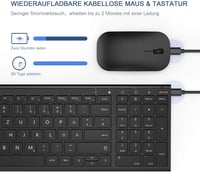 seenda Vezeték Nélküli Billentyűzet és Egér Szett - Ultravékony, Hordozható, Újratölthető, Fekete, PC/Laptop/Smart TV Kompatibilis 2
