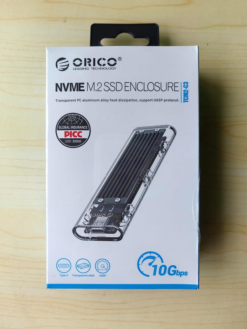 ORICO M.2 NVMe SSD külső ház, 10Gbps USB-C, átlátszó, 2230/2242/2260/2280 méretekhez