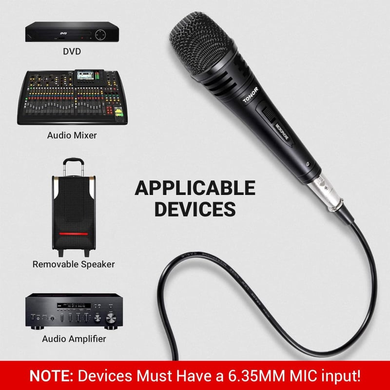 TONOR dinamikus mikrofon XLR kábellel, karaoke géphez, DVD-hez kompatibilis