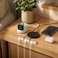 Kábelmentes töltősarok: mágneses okosóra-töltő + 3 db kábelrendező + Qi töltőpad 1