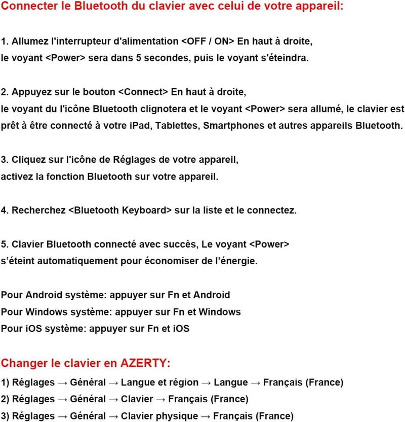 Háttérvilágítású AZERTY Bluetooth billentyűzet iPad, Mac, Windows, Android eszközökhöz