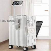 LANMOU Alumínium Keretes Kemény Héjú Bőrönd 20" - Kézi Poggyász USB Porttal, Pohártartóval, 4 Kerekű Utazóbőrönd TSA Zárral, 56 cm, Fehér 9