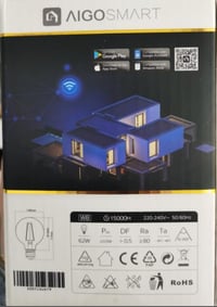 Aigostar E27 LED okos vintage izzó, 6W, G80 gömb, Alexa és Google Home kompatibilis, állítható fényerő 7
