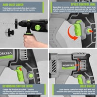 WORKPRO SDS-Plus 1050W Fúrókalapács 3 Joule, Állítható Sebesség, 360° Forgatható Fogantyú, Betonhoz 26mm, Tartozékokkal és Hordtáskával 7