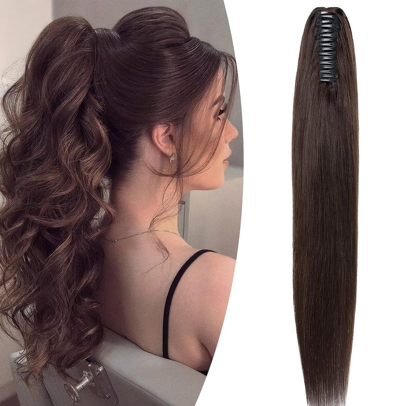 SEGO Valódi Hajból Készült Lófarok Kiterjesztés, 55cm, 120g, Sötét Barna