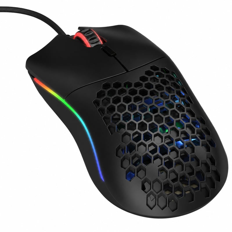 Glorious Model O- žičani gaming miš, 58g, Honeycomb — neispravan, djelomično radi: nedostaje prednja bočna tipka (stanje: vidi 2. sliku)