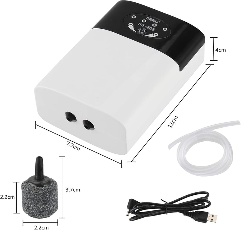 IWILCS USB Akvárium Levegőpumpa - Hordozható, Csendes, 2x3L/perc, 2 Kimenettel