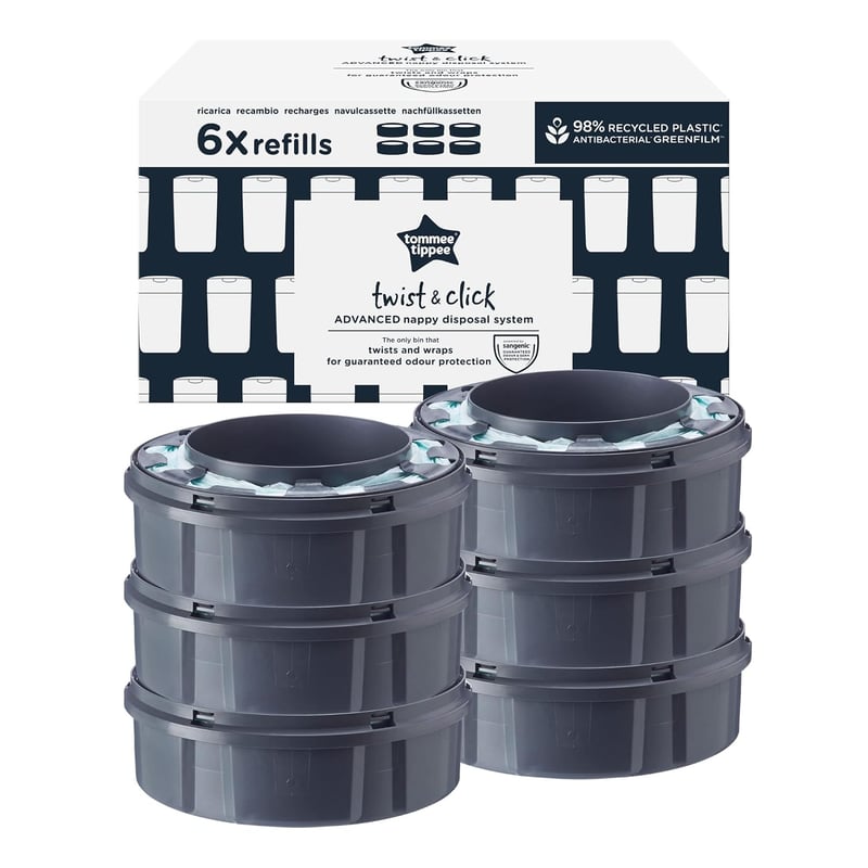 Tommee Tippee Utántöltő Kazetták Twist & Click Pelenkakuka Rendszerhez - Antibakteriális Greenfilm, 6 db Csomag