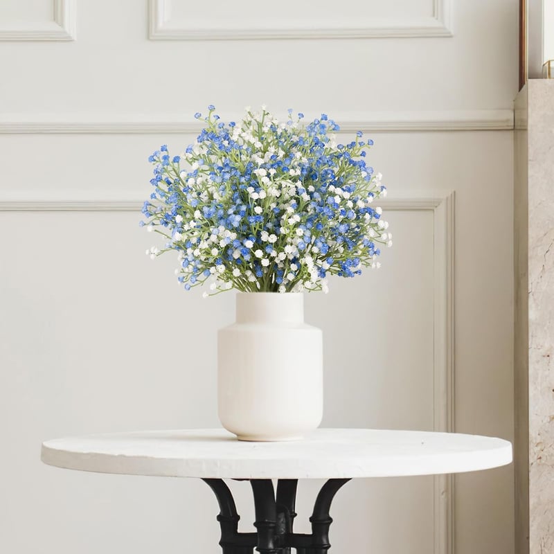 N&T NIETING Művirág Szett - 15 db Élethű Gypsophila Virágcsokor Esküvői Dekorációhoz, Kék és Fehér Színben, 29 cm