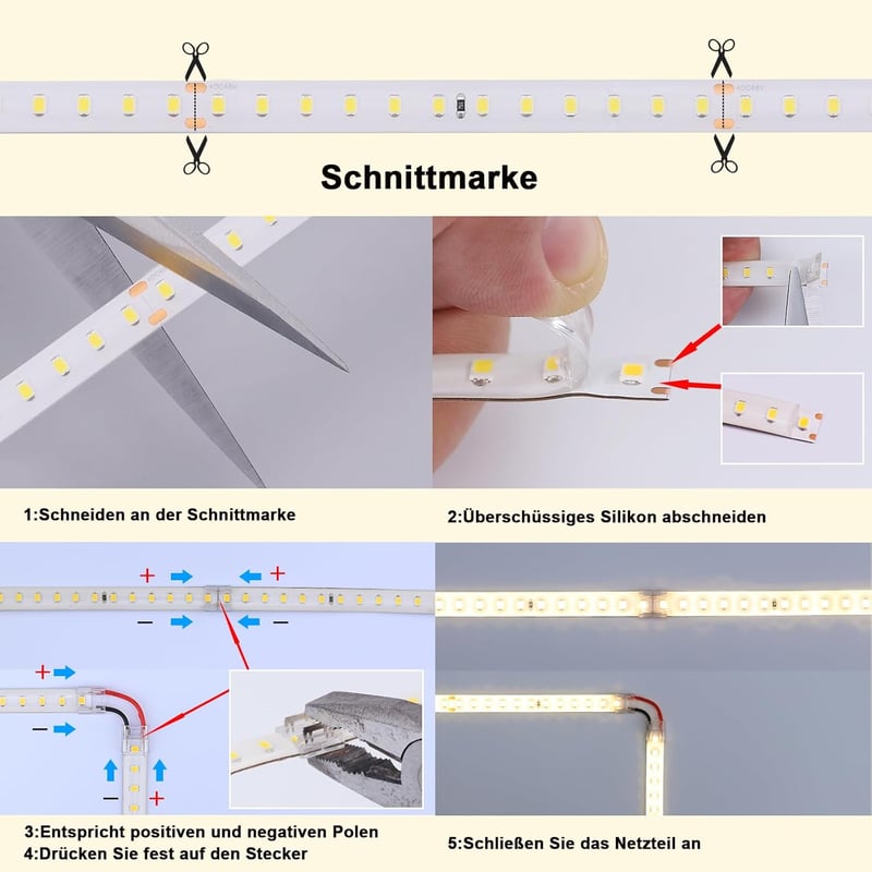BENLUN 48V LED Szalag 20m - 4000K Természetes Fehér IP65 Vízálló Kültéri-Beltéri LED Csík 150W Öntapadós Vágható Tápegységgel EU Csatlakozóv