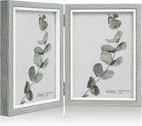 Afuly 13x18 cm-es dupla képkeret - Szürke-fehér fa kollázs, modern shabby chic stílusú ajándék 1