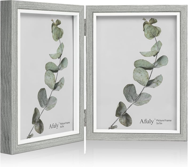 Afuly 13x18 cm-es dupla képkeret - Szürke-fehér fa kollázs, modern shabby chic stílusú ajándék