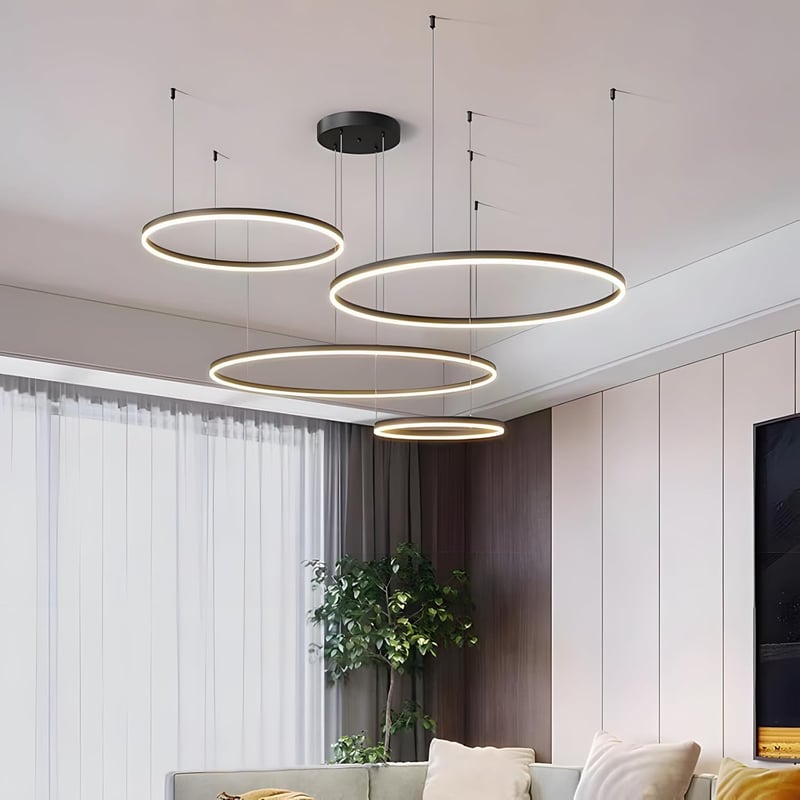 YYUTLUO Modern LED Csillár - 4 Fekete-Arany Gyűrű (20+40+60+80cm), 100W, Távirányítható, Fényerőszabályozható Mennyezeti Lámpa Nappaliba