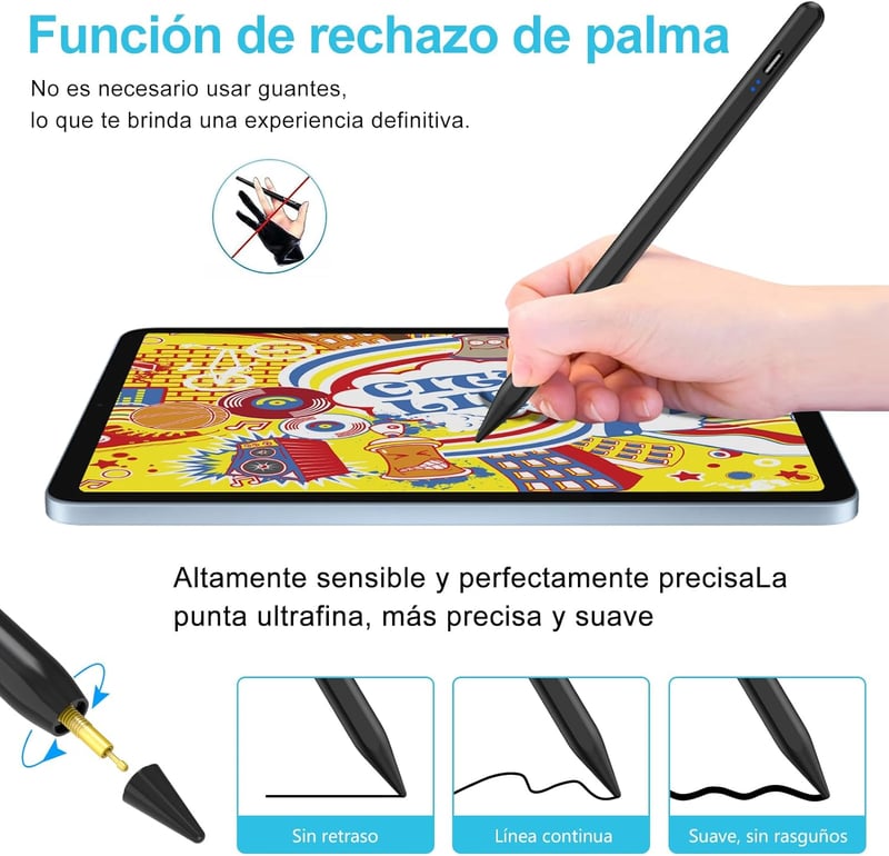 Apple iPad Érintőceruza Dönthető Heggyel, 2 Cserélhető Véggel - Fekete
