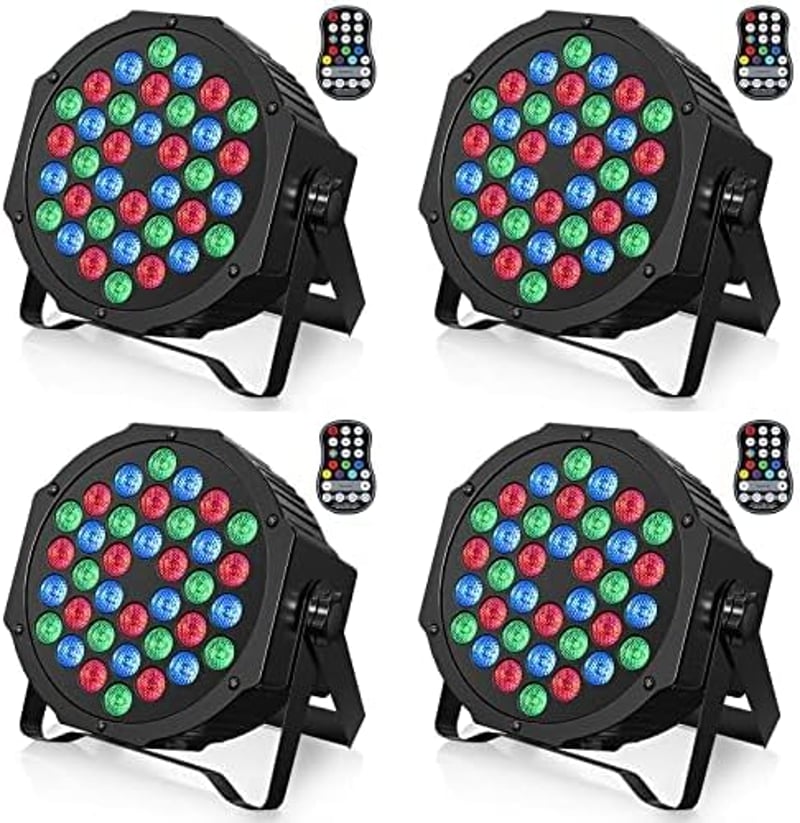 U`King RGB LED Reflektor Szett 4db - Újratölthető Akkumulátoros Színpadi Fény, 36 LED, Távirányítóval, Időzítővel - Esküvői, DJ, Parti Világ