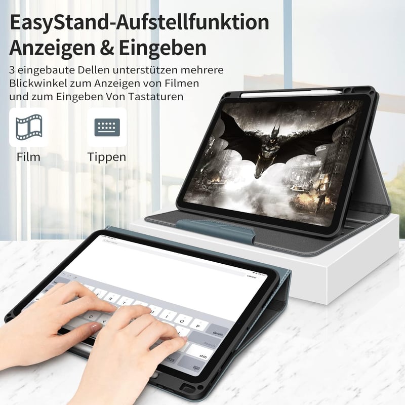 HOLIMET iPad Air 11/10,9" Tok M3/M2/6/5/4 Generációhoz, Apple Pencil Tartóval, Kék PU Bőr Védőtok, Automatikus Alvás/Ébresztés, Állítható Ál