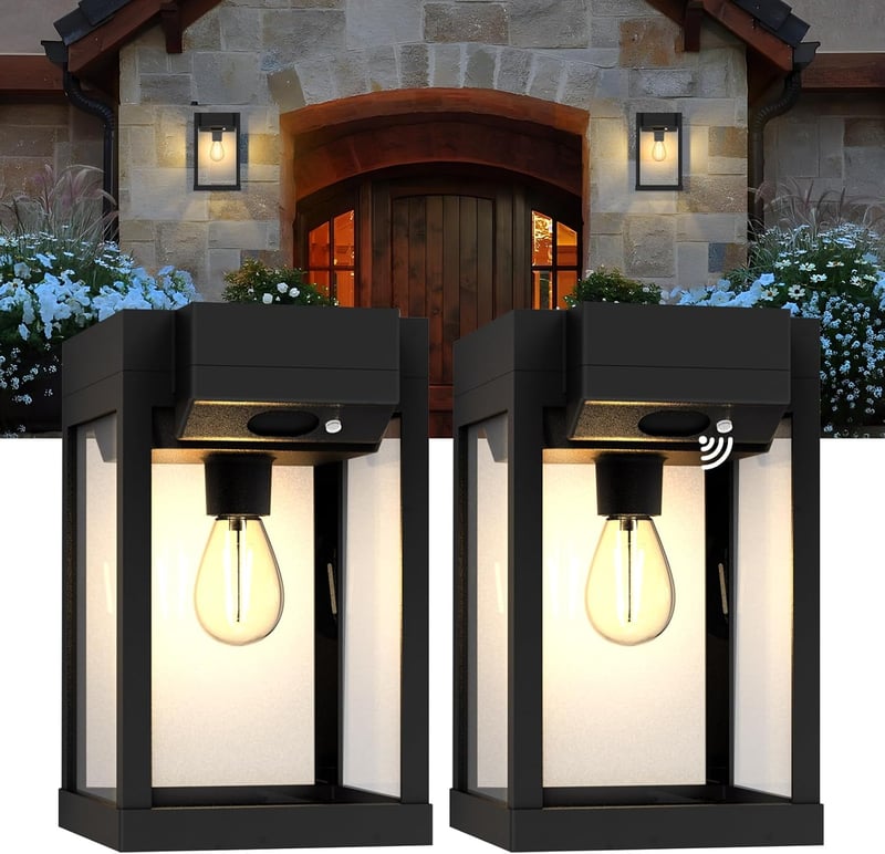 2 db Napelemes Kültéri Fali Lámpa Mozgásérzékelővel - IP65 Vízálló, 3 Üzemmód, 300 Lumen, Meleg Fehér Fény, Retro Stílusú Kerti Világítás