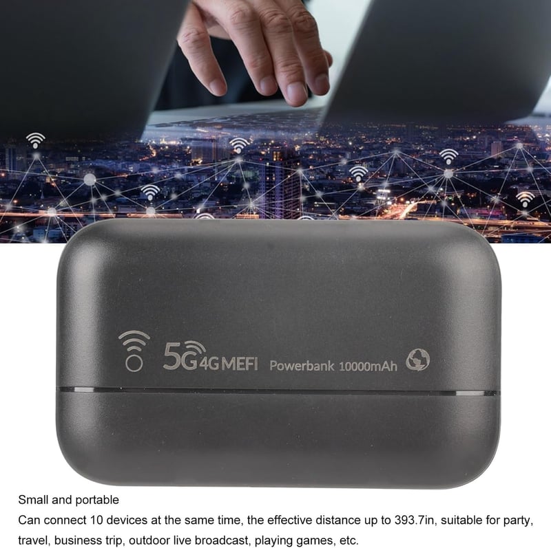 Banapoy 4G LTE hordozható WiFi router és powerbank, 10000 mAh, SIM-foglalattal