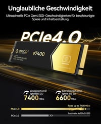 ORICO 1TB NVMe SSD M.2 PCIe 4.0 - 7400MB/s Belső SSD Meghajtó, Arany, Kompatibilis Windows, macOS és PS5 Rendszerekkel, Játékosoknak 2
