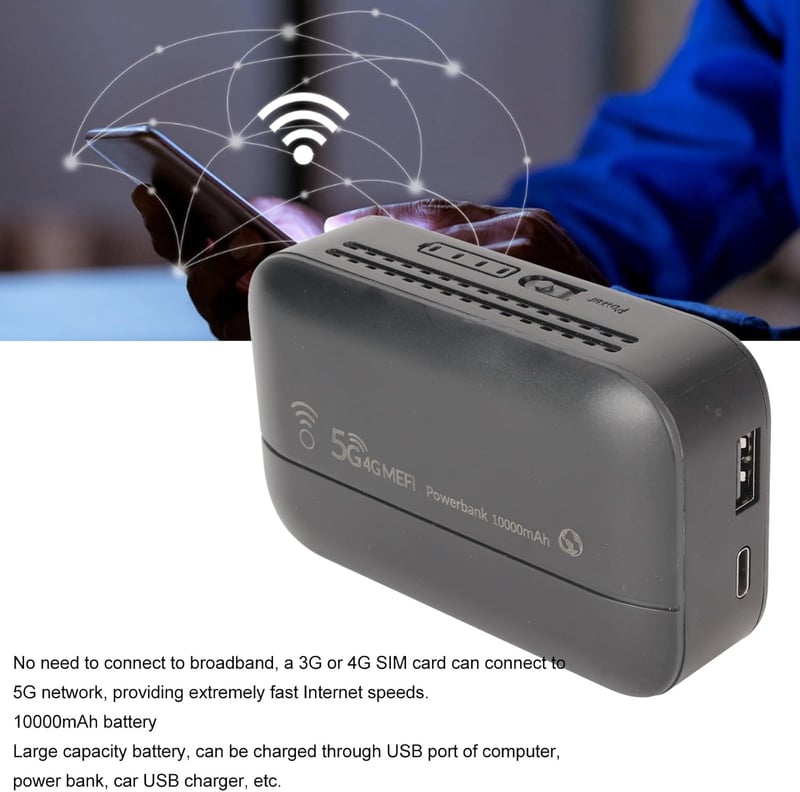 Banapoy 4G LTE hordozható WiFi router és powerbank, 10000 mAh, SIM-foglalattal