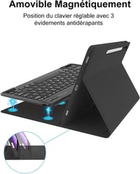FOGARI Bluetooth Billentyűzet Samsung Galaxy Tab S9 Plus/S8 Plus/S7 FE/S7 Plus Tablethez - Fekete AZERTY Mágneses Védőtok 12,4" Készülékekhe 5