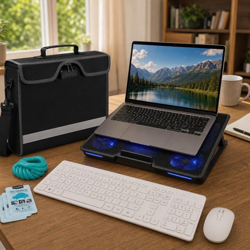 Študentský balík pre notebook: 3x čistiaci gél + taška + bezdrôtový set + chladiaca podložka