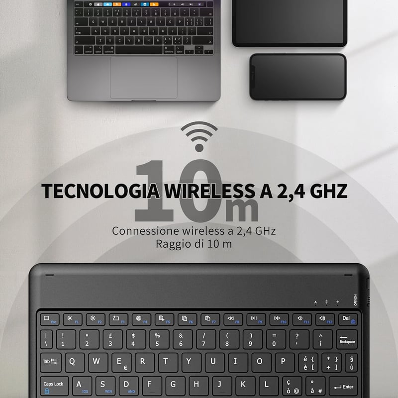EasyAcc Bluetooth billentyűzet Windows/Android/iOS-hez, olasz kiosztás, 80cm USB-C kábel, fekete