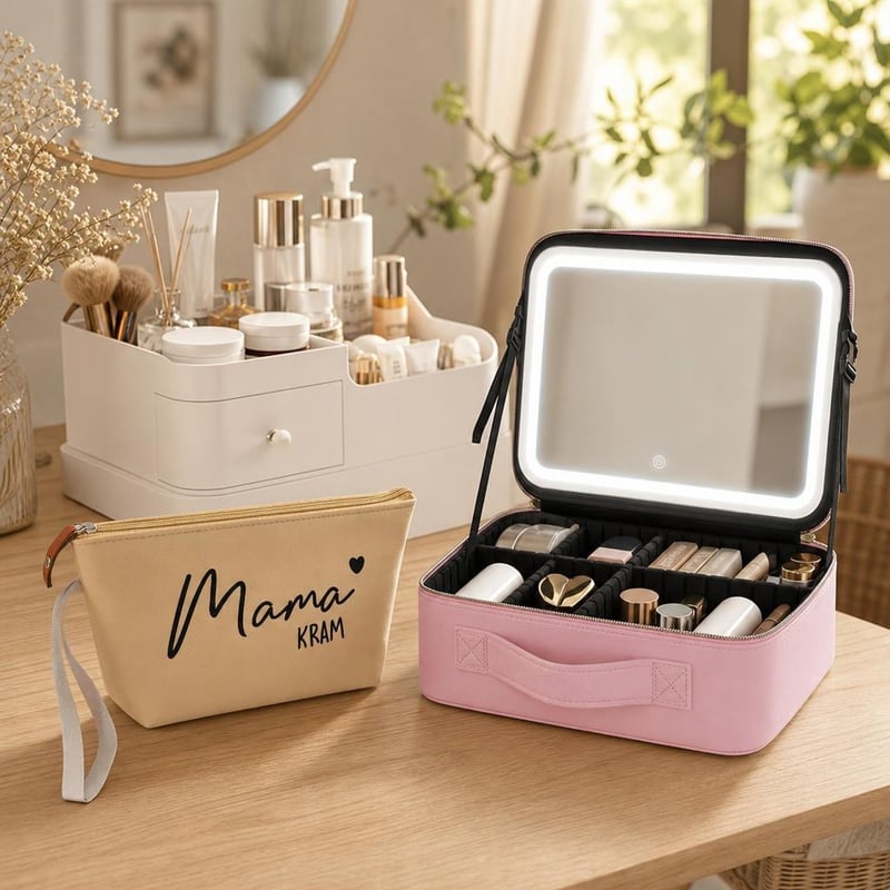Set za organizaciju šminke: kozmetička torbica + LED ogledalo + organizator s pretincima