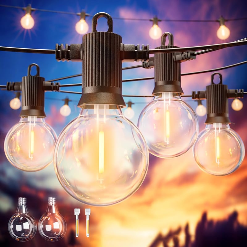 ZOTOYI Kültéri Fényfüzér 15m - 25 db G40 LED Izzóval, IP65 Vízálló, Meleg Fehér, Törésálló, Energiatakarékos Dekorációs Világítás Esküvőre, 