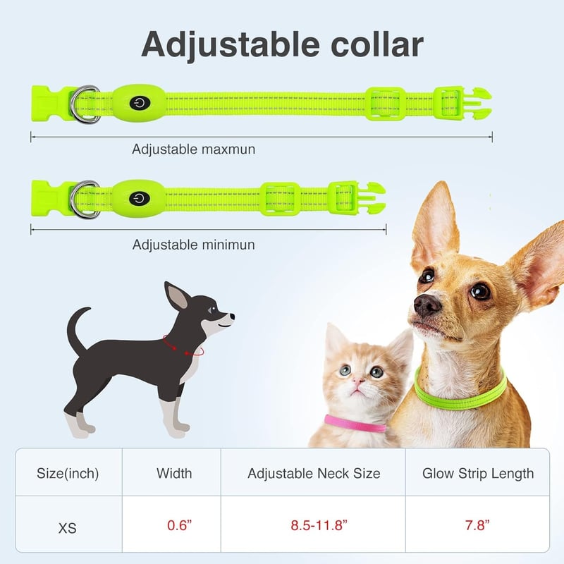 YFbrite USB-s világító nyakörv kutyáknak és macskáknak - Zöld, XS méret