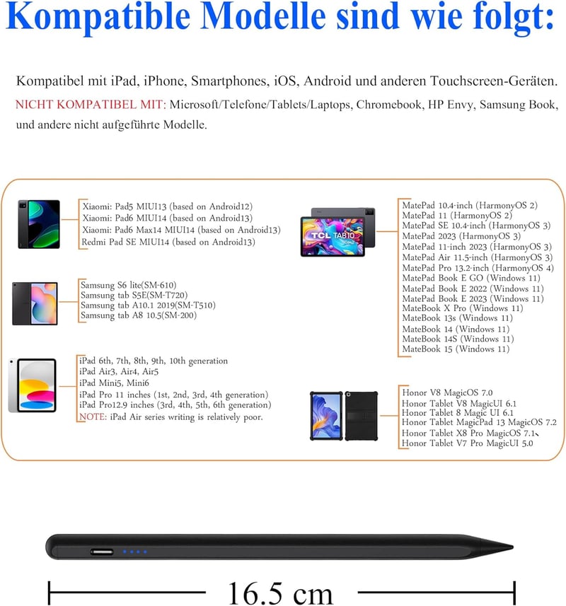 iPad és Android kompatibilis érintőceruza - Kenkor mágneses, 1,5 mm-es hegyű, USB-C töltésű stylus (fekete)