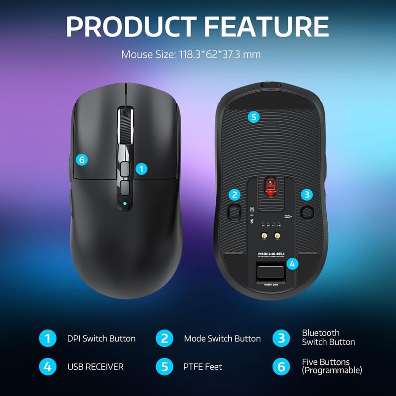 VGN GAMEPOWER Attack Shark X6 Vezeték Nélküli Gamer Egér, 49g Ultrakönnyű, RGB Töltőállomás, 26000DPI, PixArt PAW3395, 3 Csatlakozási Mód, 2