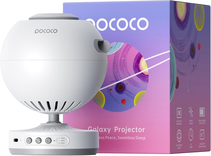 POCOCO Csillagos Égbolt Projektor - Galaxis Vetítő Gyerekeknek és Felnőtteknek, Hálószobai Dekoráció, Altatást Segítő LED Lámpa, 2 Cserélhet - White