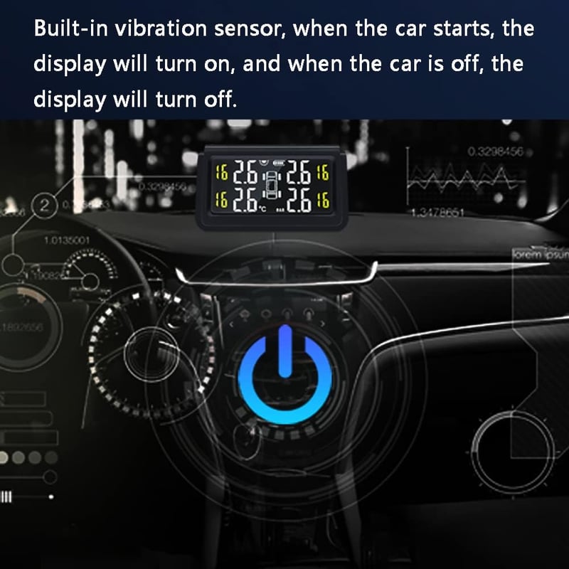 TOTMOX Napelemes Autós Guminyomásmérő Rendszer - Vízálló, 4 Külső Szenzorral, LCD Kijelzővel